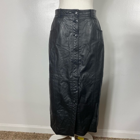 Vintage Leather pencil skirt button front - Picture 1 of 6